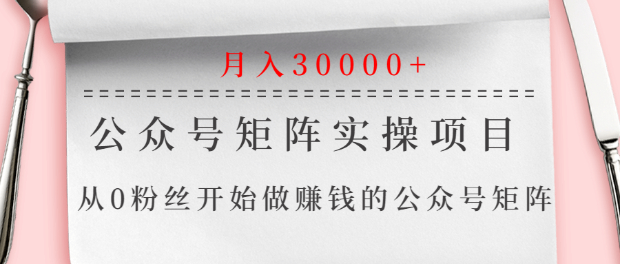 公众号矩阵实操项目，从0粉丝开始做赚钱的公众号矩阵，月入30000+-缘梦网创