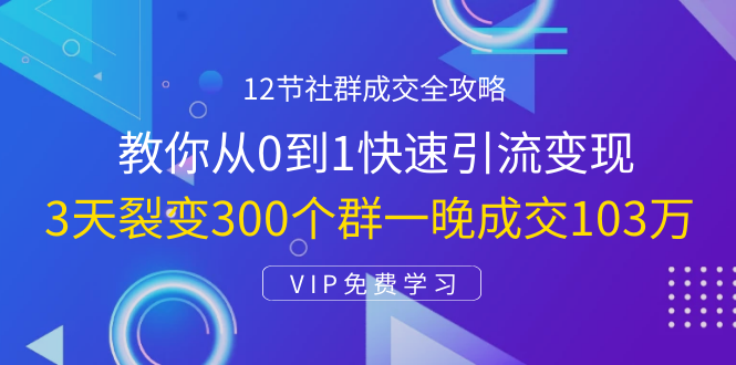 12节社群成交全攻略：从0到1快速引流变现，3天裂变300个群一晚成交103万-缘梦网创