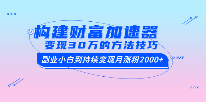 构建财富加速器，副业小白到持续变现月涨粉2000+，变现30万的方法技巧-缘梦网创