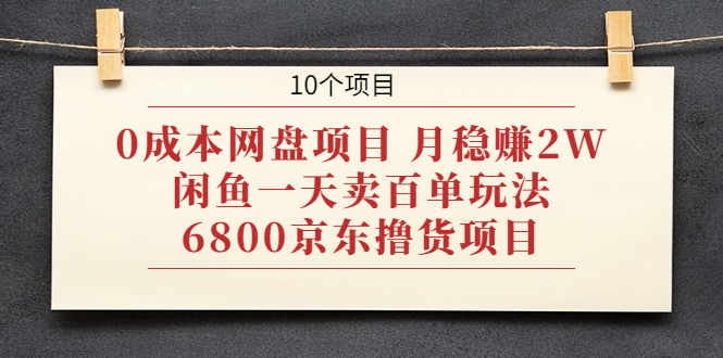 0成本网盘项目 月稳赚2W+闲鱼一天卖百单玩法+6800京东撸货项目 (10个项目)-缘梦网创