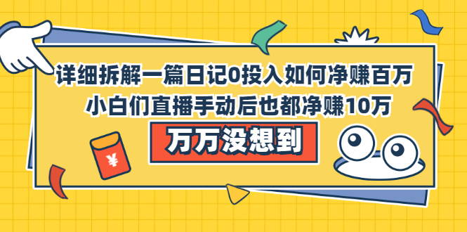 详细拆解一篇日记0投入如何净赚百万，小白们直接复制后也都净赚10万-缘梦网创