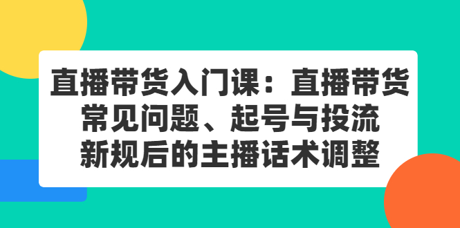 直播带货入门课：直播带货常见问题、起号与投流、新规后的主播话术调整-缘梦网创