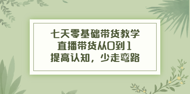 七天零基础带货教学，直播带货从0到1，提高认知，少走弯路-缘梦网创