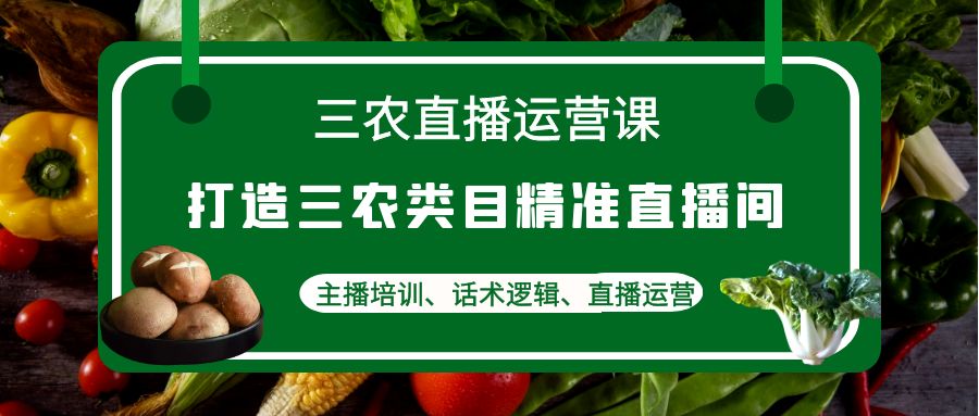 三农直播运营课：打造三农类目精准直播间，主播培训、话术逻辑、直播运营-缘梦网创