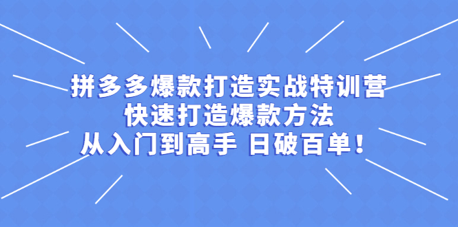 拼多多爆款打造实战特训营：快速打造爆款方法，从入门到高手 日破百单-缘梦网创
