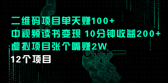 二维码项目单天赚100+中视频读书变现 10分钟收益200+虚拟项目张个嘴赚2W-缘梦网创