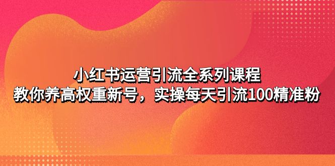 小红书运营引流全系列课程：教你养高权重新号，实操每天引流100精准粉-缘梦网创