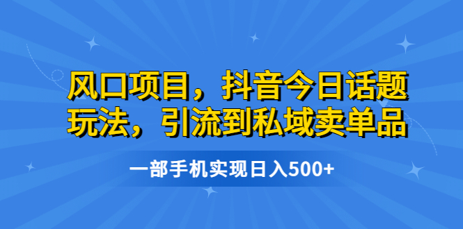 风口项目，抖音今日话题玩法，引流到私域卖单品，一部手机实现日入500+-缘梦网创