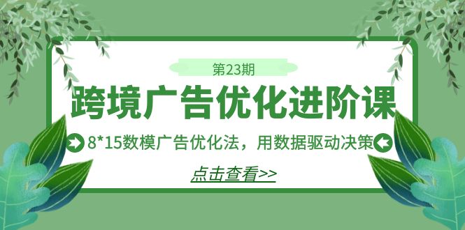 跨境广告·优化进阶课·第23期，8*15数模广告优化法，用数据驱动决策-缘梦网创