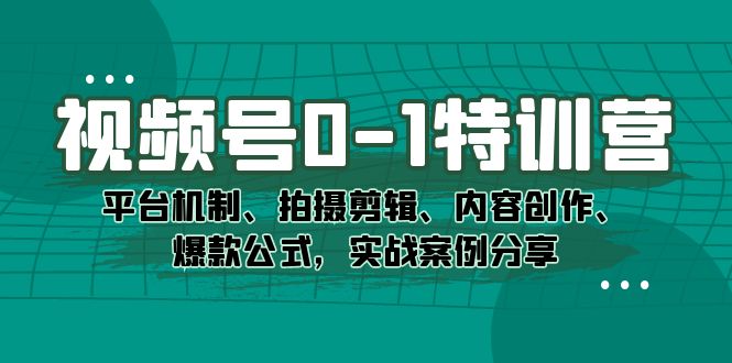 视频号0-1特训营：平台机制、拍摄剪辑、内容创作、爆款公式，实战案例分享-缘梦网创