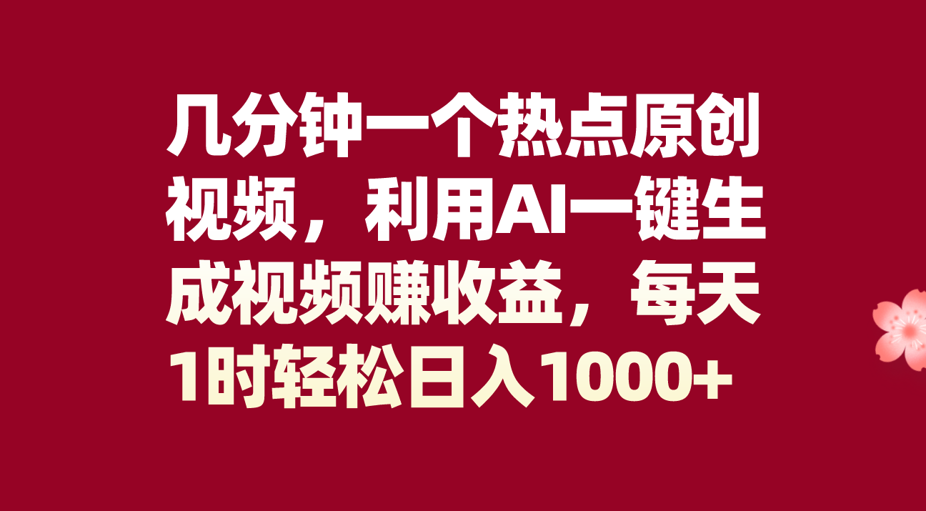 几分钟一个热点原创视频，利用AI一键生成视频赚收益，每天1时轻松日入1000+-缘梦网创