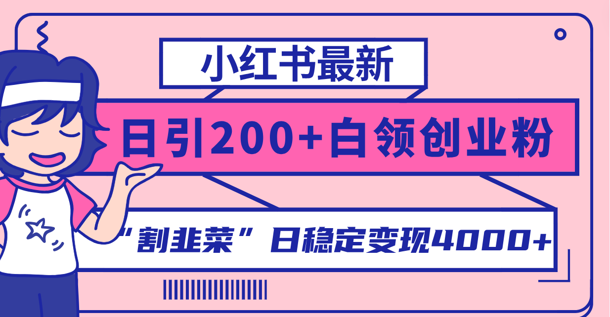 小红书最新日引200+创业粉”割韭菜“日稳定变现4000+实操教程！-缘梦网创