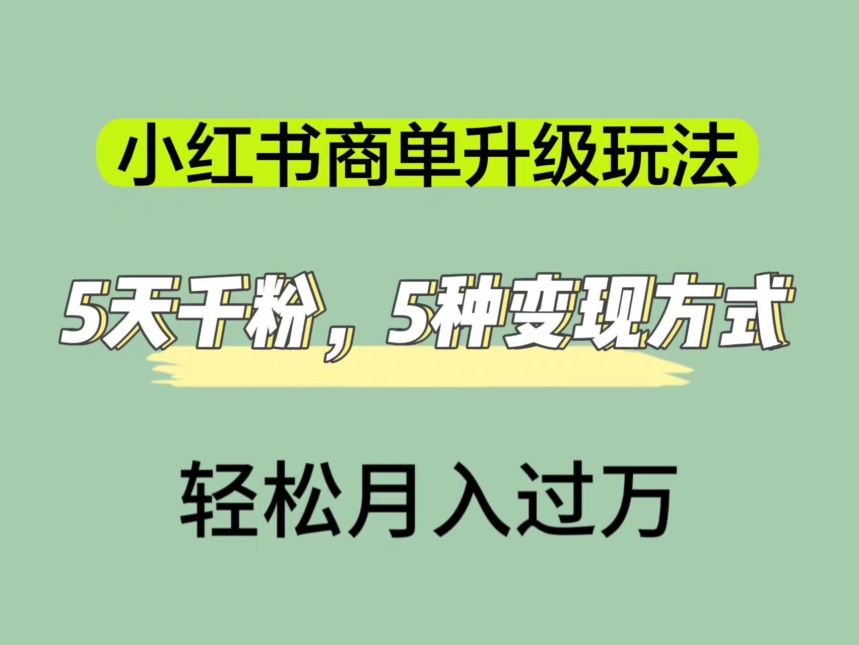 小红书商单升级玩法，5天千粉，5种变现渠道，轻松月入1万+-缘梦网创