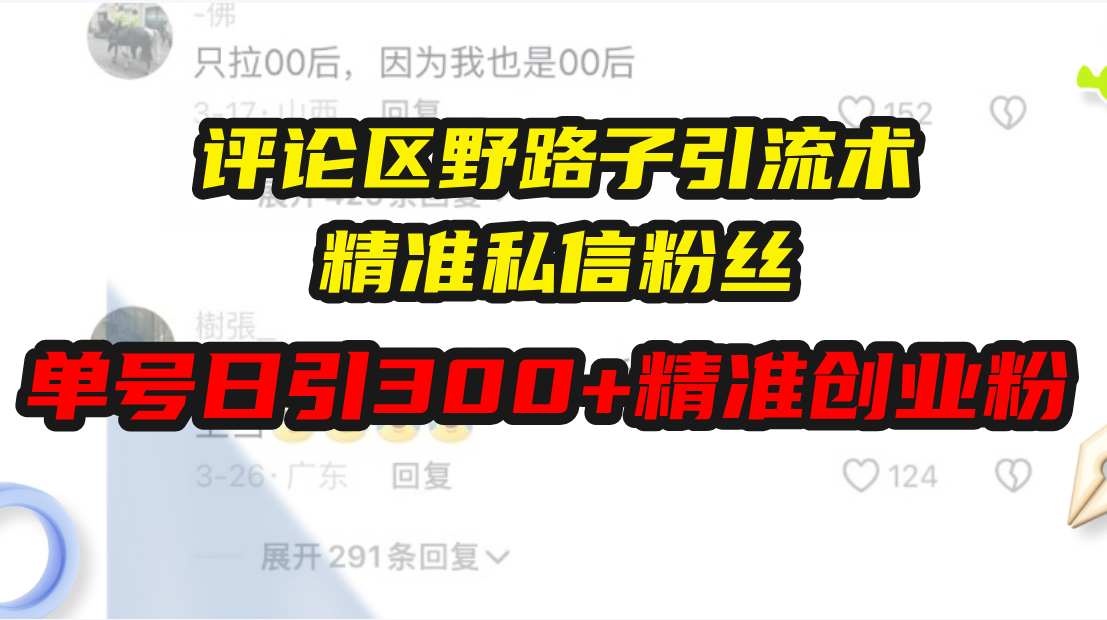 评论区野路子引流术，精准私信粉丝，单号日引流300+精准创业粉-缘梦网创