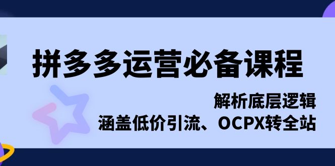 拼多多运营必备课程，解析底层逻辑，涵盖低价引流、OCPX转全站-缘梦网创