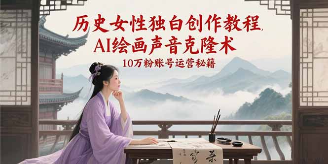 史女性独白创作教程，AI绘画声音克隆术，10万粉账号运营秘籍-缘梦网创