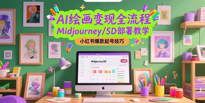 AI绘画变现全流程，Midjourney/SD部署教学，小红书爆款起号技巧-缘梦网创