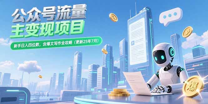 公众号流量主变现项目，新手日入四位数，含爆文写作全攻略-缘梦网创