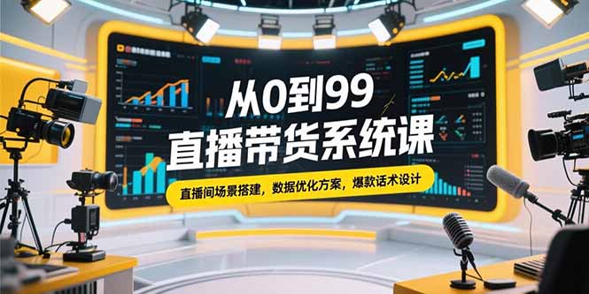 从0到99直播带货系统课，直播间场景搭建，数据优化方案，爆款话术设计-缘梦网创