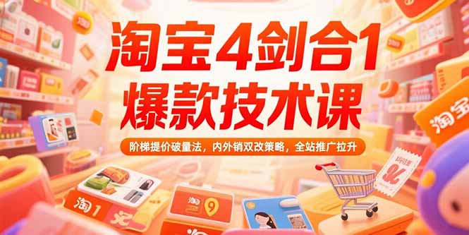 淘宝4剑合1爆款技术课73期：阶梯提价破量法，内外销双改策略 全站推广拉升-缘梦网创