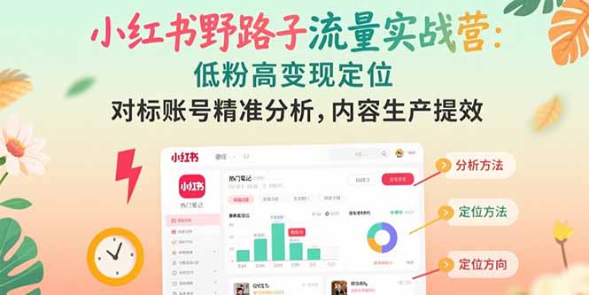 小红书野路子流量实战营：低粉高变现定位 对标账号精准分析 内容生产提效-缘梦网创