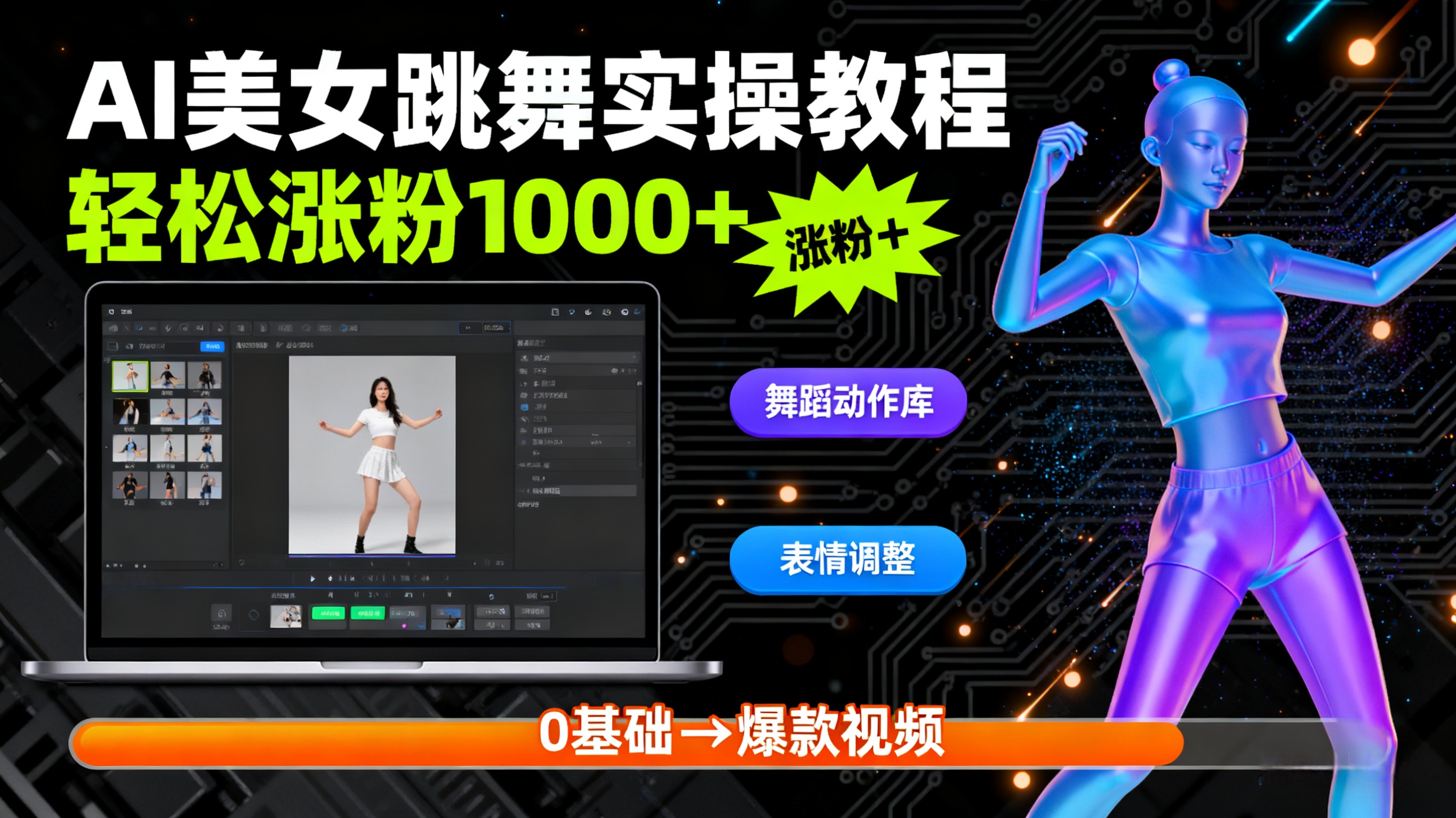 AI美女跳舞实操教程，6分钟制作一条颜值美女热舞视频，轻松涨粉1000+-缘梦网创