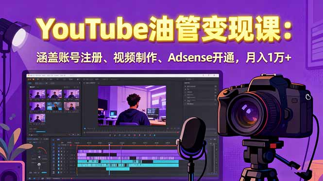 2025YouTube油管变现课：涵盖账号注册、视频制作、Adsense开通，月入1万+-缘梦网创