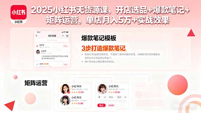 2025小红书无货源课，开店选品+爆款笔记+矩阵运营，单店月入5万+实战效果-缘梦网创