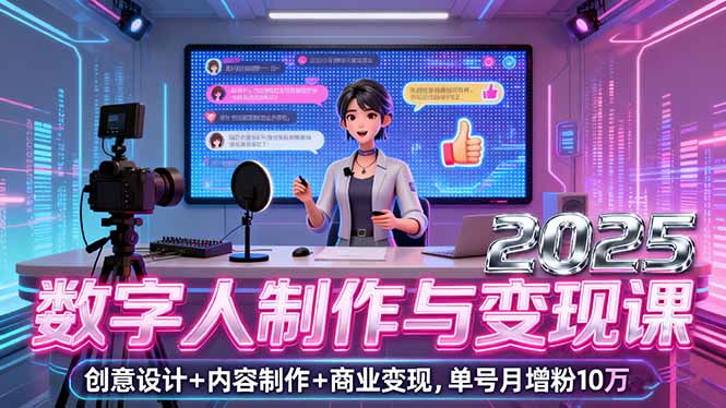 2025数字人制作与变现课，创意设计+内容制作+商业变现，单号月增粉10万+-缘梦网创