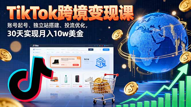 ikTok跨境变现课：账号起号、独立站搭建、投流优化，30天实现月入10w美金-缘梦网创