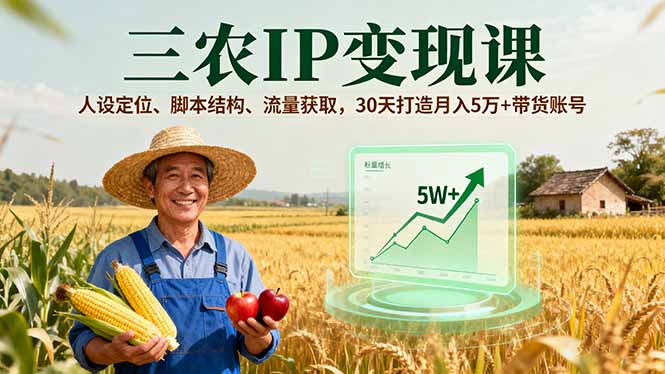 三农IP变现课，人设定位、脚本结构、流量获取，30天打造月入5万+带货账号-缘梦网创