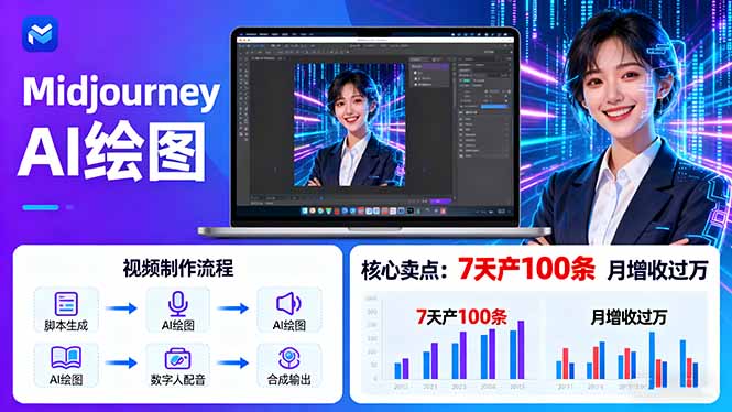 AI绘图照片开口说话视频制作：Midjourney+数字人，7天产100条月增收过万-缘梦网创