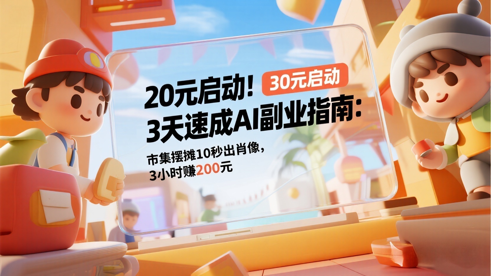 20 元启动！3 天速成 AI 副业指南：市集摆摊 10 秒出肖像，3 小时赚 200 元-缘梦网创