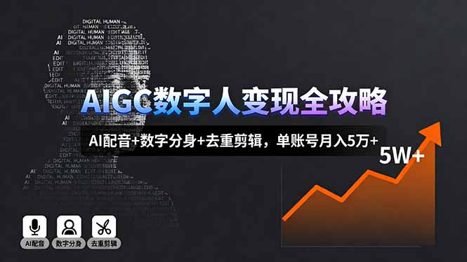 AIGC数字人变现全攻略，AI配音+数字分身+去重剪辑，单账号月入5万+-缘梦网创