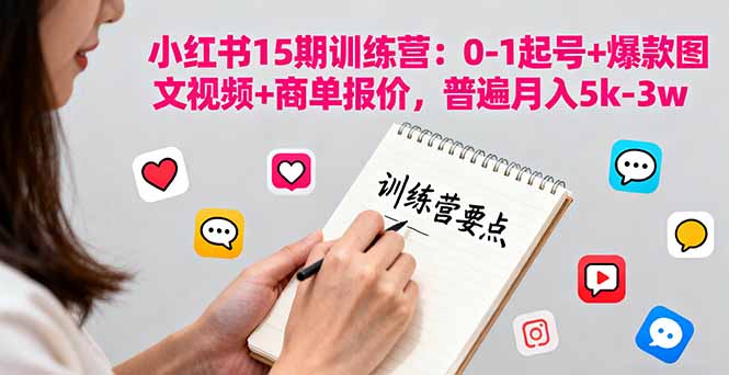 小红书15期训练营：0-1起号+爆款图文视频+商单报价，普遍月入5k-3w-缘梦网创