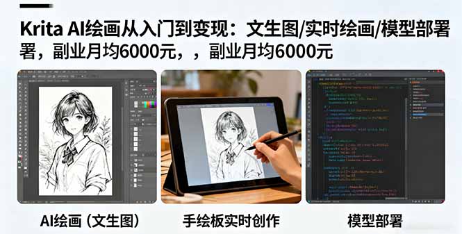 Krita AI绘画从入门到变现：文生图/实时绘画/模型部署，副业月均6000元-缘梦网创