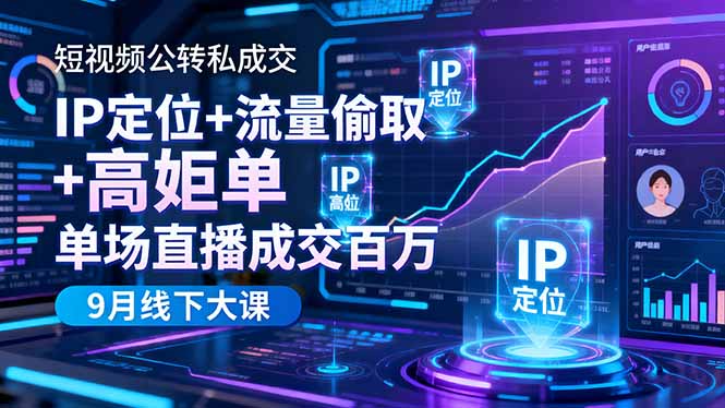 短视频公转私成交9月线下大课，IP定位+流量偷取+高客单，单场直播成交百万-缘梦网创