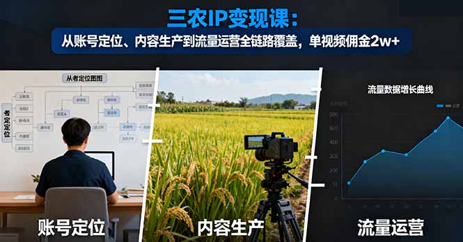 三农IP变现课：从账号定位、内容生产到流量运营全链路覆盖，单视频佣金2w+-缘梦网创
