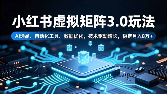 小红书虚拟矩阵3.0玩法，AI选品、自动化工具、数据优化，技术驱动增长，稳定月入8万+-缘梦网创