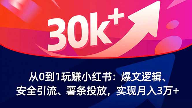 从0到1玩赚小红书：爆文逻辑、安全引流、薯条投放，实现月入3万+-缘梦网创