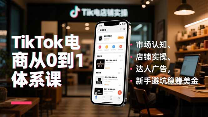 TikTok电商从0到1体系课，市场认知、店铺实操、达人广告，新手避坑稳赚美金-缘梦网创