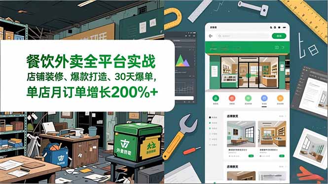 餐饮外卖全平台实战,店铺装修、爆款打造、30天爆单,手把手教学,单店月订单增长200%+-缘梦网创
