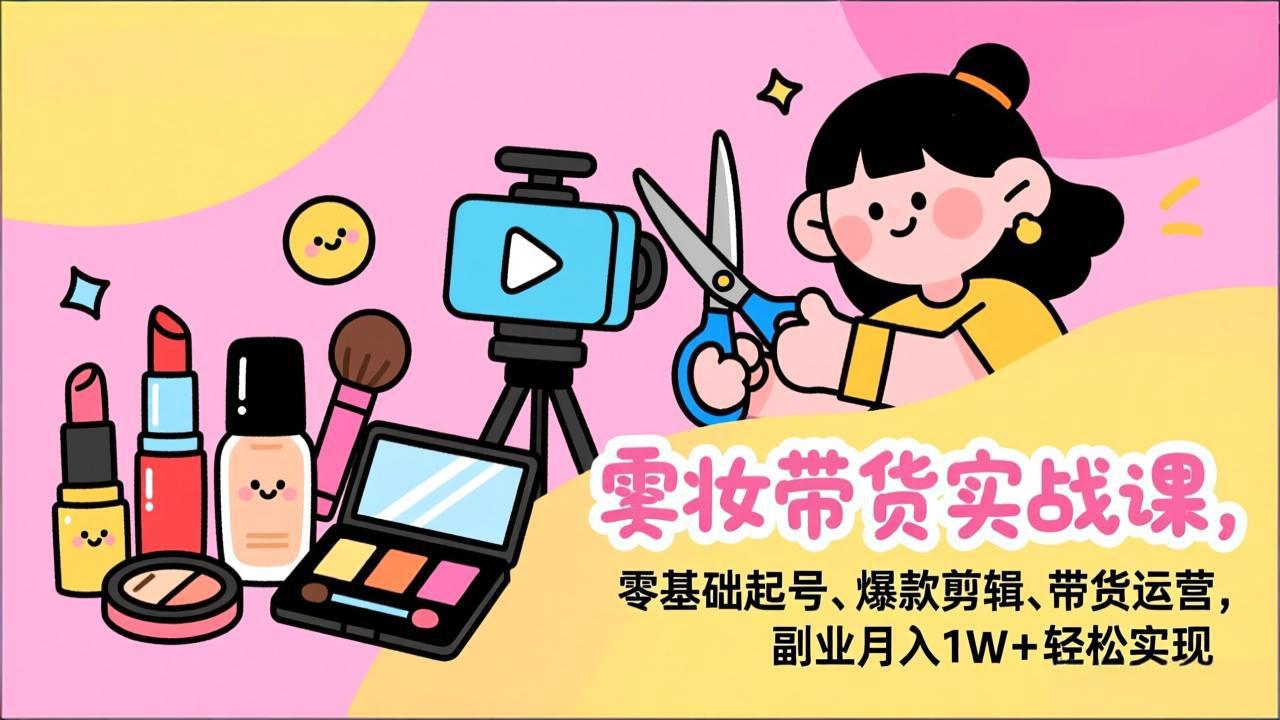 美妆带货实战课，零基础起号、爆款剪辑、带货运营，副业月入1W+轻松实现-缘梦网创