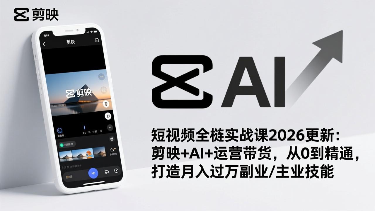 短视频全栈实战课2026更新：剪映+AI+运营带货，从0到精通，打造月入过万副业/主业技能-缘梦网创