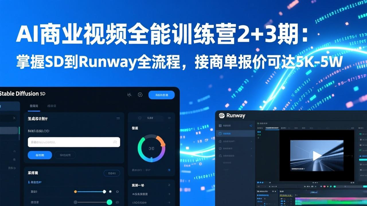 AI商业视频全能训练营2+3期：掌握SD到Runway全流程，接商单报价可达5K-5W-缘梦网创