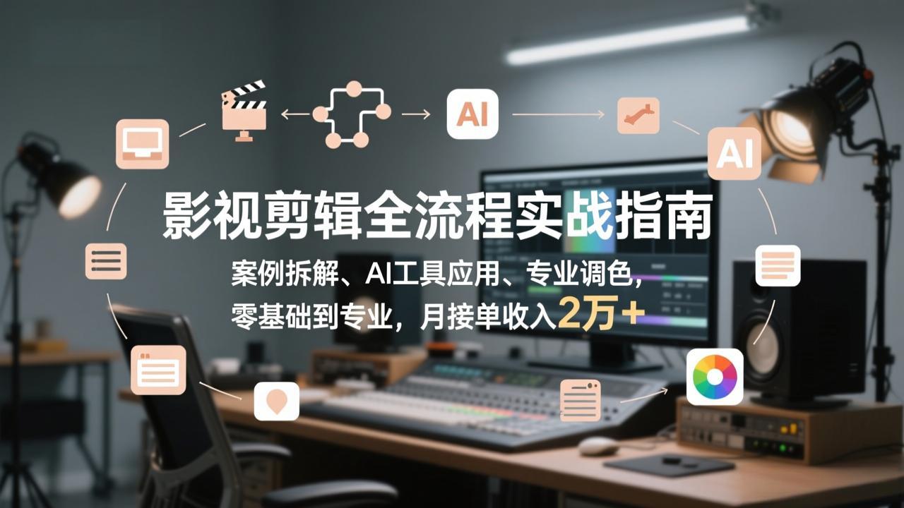 影视剪辑全流程实战指南，案例拆解、AI工具应用、专业调色，零基础到专业，月接单收入2万+-缘梦网创