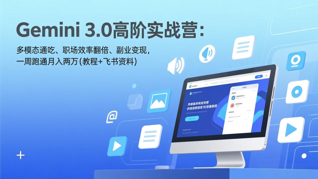 Gemini 3.0高阶实战营：多模态通吃、职场效率翻倍、副业变现，一周跑通月入两万(教程+飞书资料)-缘梦网创