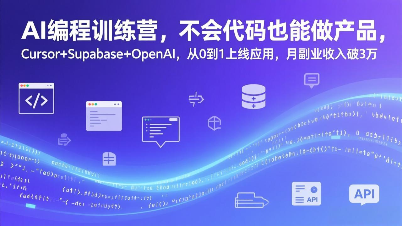AI编程训练营，不会代码也能做产品，Cursor+Supabase+OpenAI，从0到1上线应用，月副业收入破3万-缘梦网创