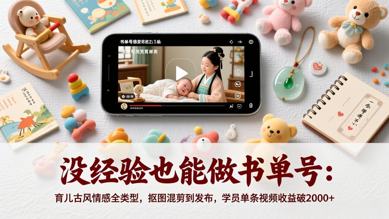 没经验也能做书单号：育儿古风情感全类型，抠图混剪到发布，学员单条视频收益破2000+-缘梦网创