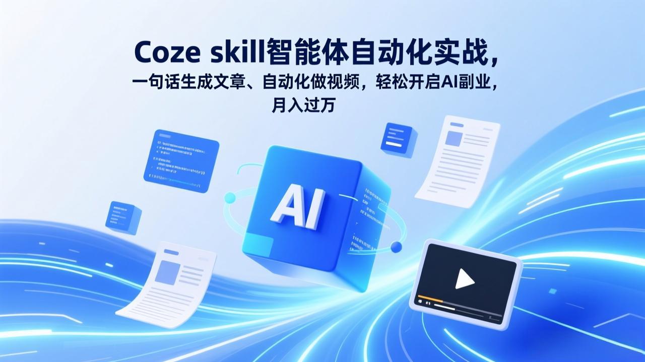 Coze skill智能体自动化实战，一句话生成文章、自动化做视频，轻松开启AI副业，月入过万-缘梦网创